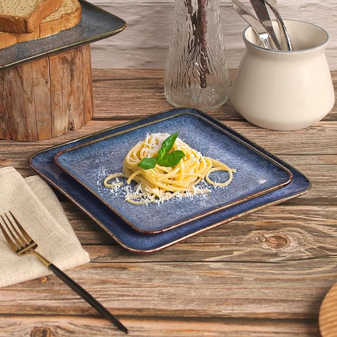 Porcelain Dinner Plates set dessert salad dish Set of 4 Main Dish for Steak Bread Pasta Salad Microwave Oven and Dishwasher Safe Scratch Resistant Reusable 7.5 INCH Square