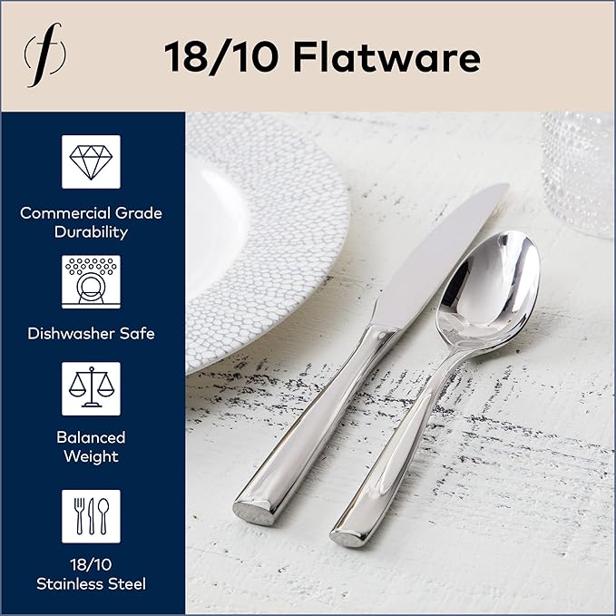 FORTESSA Lucca 18/10 Stainless Steel Flatware 20 Piece Place Setting With Table Knives Forks and Spoons (Service For 4) Dishwasher Safe Polished