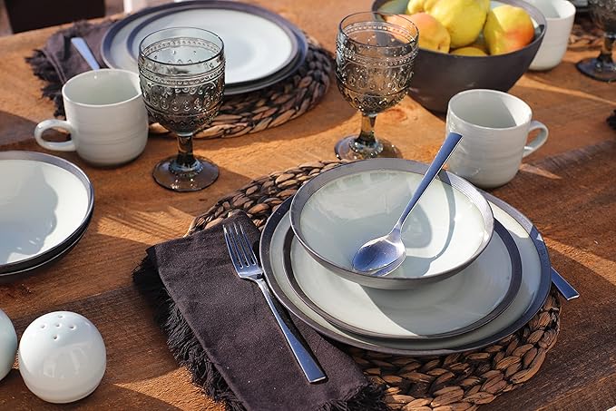 Euro Ceramica Diana 4 Piece Dinnerware Accessory Set 2.91 x 3.7 x 3.54 Mint Green/Graphic Grey (DIA-86-73112)