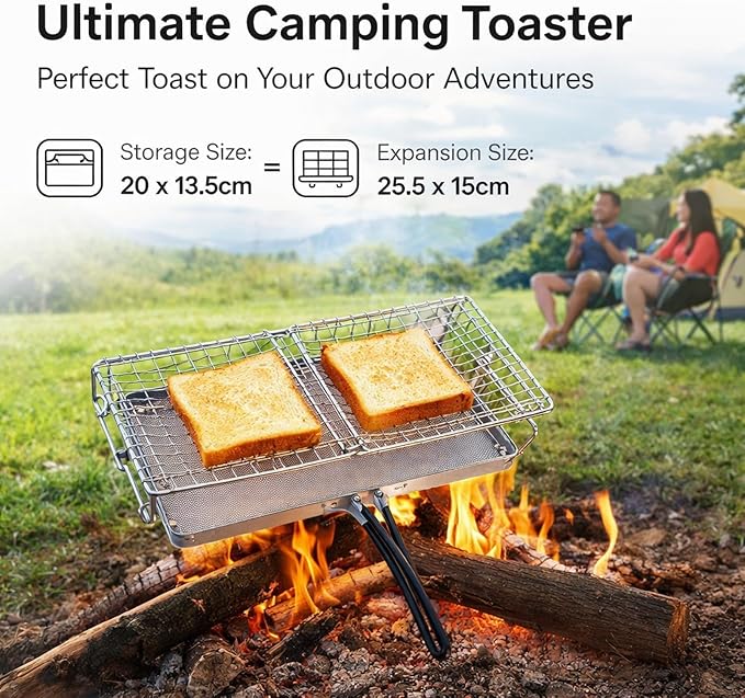 Camping Stove Toaster Foldable Stainless Steel Portable Stovetop 25.5x15cm - Stable Structure Even Heat Distribution Ideal for Picnic and Outdoor Cooking