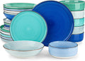 vancasso Bonita Dinnerware Sets 24 Pieces Blue Stoneware Dishes Set for 6 Dinner Platers with Bowls Set Dishwasher and Microwave Safe