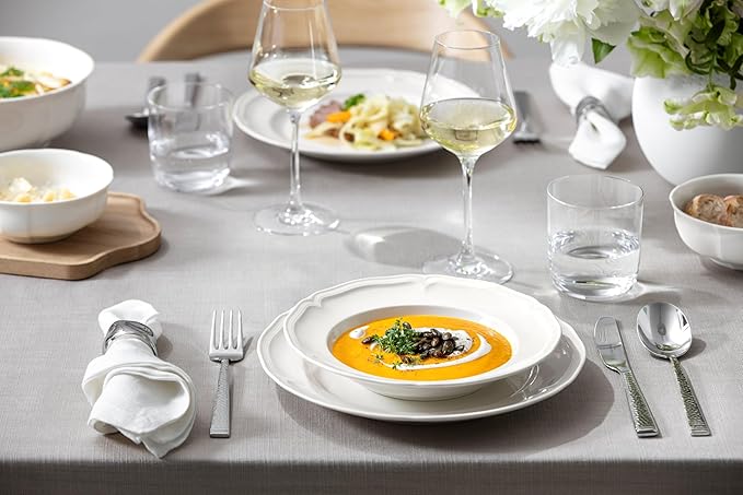 Villeroy &amp Boch Manoir Collection 18-Piece Dinnerware Set Plates &amp Bowls Premium Porcelain Made in Germany Dishwasher &amp Microwave Safe Rich Creamy White