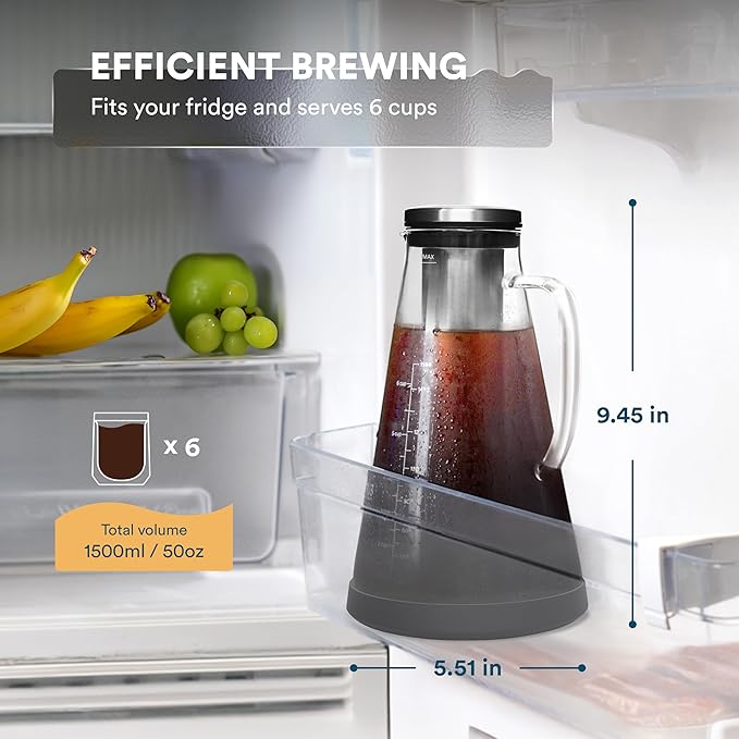 ovalware Pour Over Coffee Dripper Maker Paperless Stainless Steel Filter Precision Measuring Cup and Carafe with Airtight Cold Brew Iced Coffee Maker Pitcher RJ3 Brewing Glass Carafe