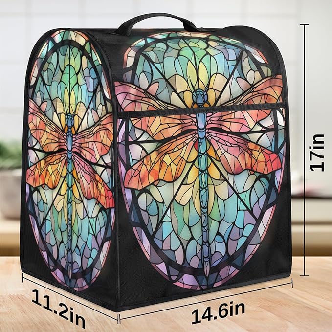 Kitchen Aid Mixer Cover Glass Painting Animal Dragonfly Stand Mixer Cover Compatible with 6-8 Quarts Stand Mixers Dust Covers with Zipper Pocket Foldable Washable Kitchen Aid Organizer Bag