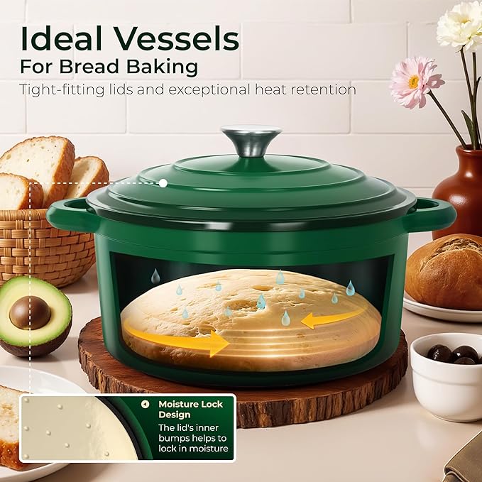Kitchen Academy 7Pcs Enameled Cast Iron Cookware Sets - Non Toxic Pots and Pans Set Induction Nonstick Cookware Set PFOA&ampPFAS Free (Emerd)