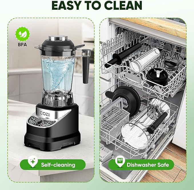 COZII Professional Blenders 2000W for Kitchen with 64oz Pitcher &amp 21oz To-go Cup Quiet Blender for Smoothies/Ice Crushing/Frozen Drink/Nut Milk 7 Preset Programs &amp 8 Speed Control Dishwashe
