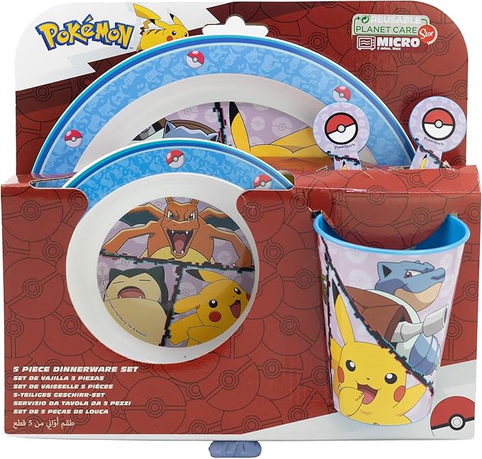5 Pack Pokemon Distorsion Dinnerware Set With Plate Glass Bowl And Cutlery.