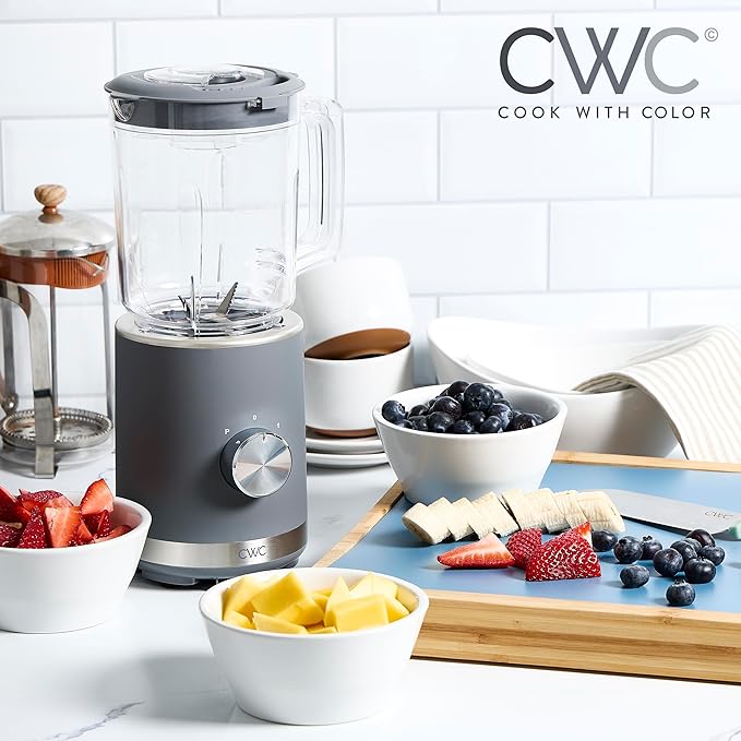 COOK WITH COLOR 300 Watt Blender: Powerful 2-Speed Control with Pulse 4-Tip Stainless Steel Blades 25oz (750ml) Jar and Skid-Resistant Feet Grey