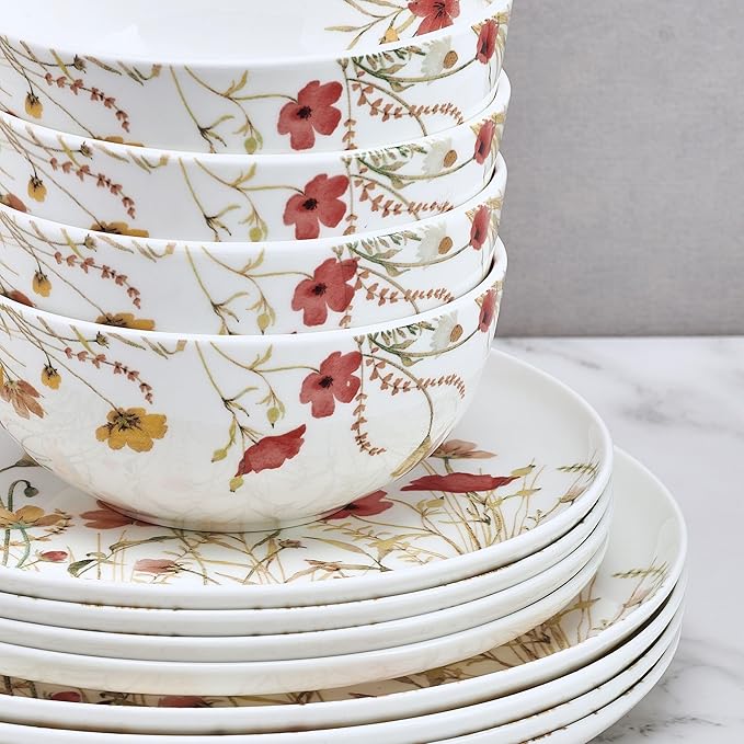 Mikasa Meadow Serenade 12 Piece Floral Bone China Durable Chip Resistant Lightweight Dinnerware Set Service for 4