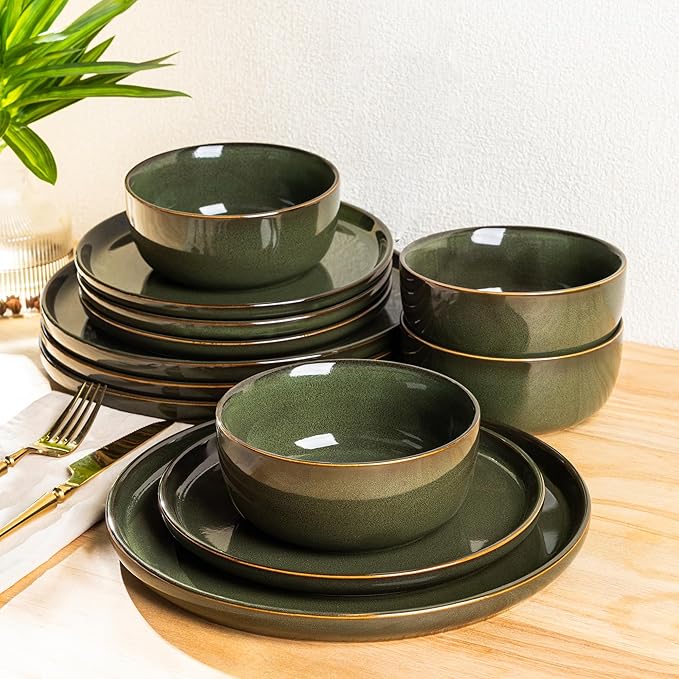 AmorArc Stoneware Dinnerware SetsRound Reactive Glaze Ceramic Plates and Bowls SetHighly Scrath Resistant | Dishwasher &amp Microwave Safe DishesService for 6 (18pc)