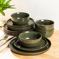 AmorArc Stoneware Dinnerware SetsRound Reactive Glaze Ceramic Plates and Bowls SetHighly Scrath Resistant | Dishwasher &amp Microwave Safe DishesService for 6 (18pc)