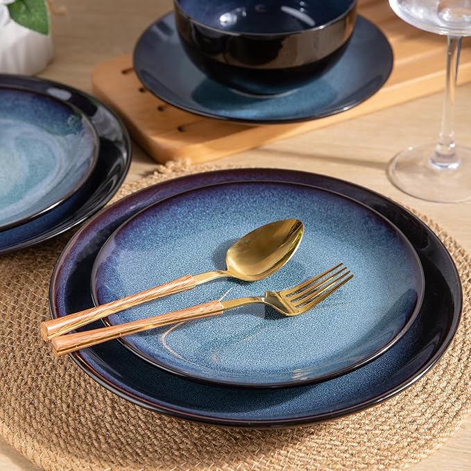 Ceramic Dinnerware Sets of 6Plates and Bowls SetsHandmade Reactive Glaze Dishes SetChip Resistant and Scratch Resistant | Oven&ampDishwasher &amp Microwave Safe-Blue(30PCS)