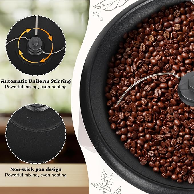 Coffee Roaster Machine for Home Use 800g Capacity Electric Coffee Bean Roaster Machine with Timer 0-240℃ Non-Stick for Cafe Shop Nut Peanut Black Bean Soybeans 110V 1200W
