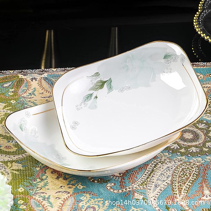 Bone China Dinner Set Porcelain White Dinnerware Kitchen Dinning Round Tableware Combination Set with Cereal Bowls Dessert Plates and Soup Plates (68 Pieces Service for 10 People)