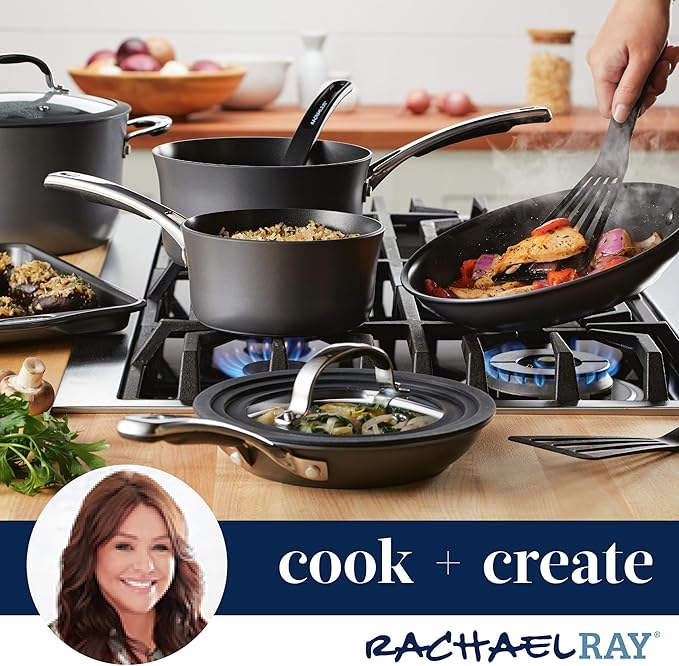 Rachael Ray Cook + Create Hard Anodized Nonstick Deep Grill Pan/Griddle 11 Inch - Black