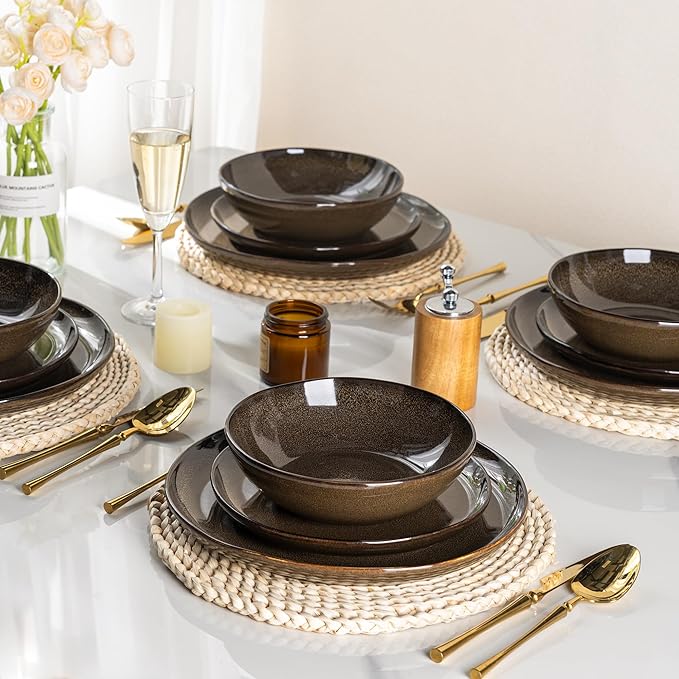 AmorArc Ceramic Dinnerware SetsHandmade Reactive Glaze Stoneware Plates and Bowls SetsHighly Scratch Resistant | Dishwasher &amp Microwave Safe Dishes SetService for 4 (12pc)