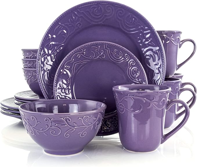 Unknown1 Lavender Field 16-Piece Dinnerware Set Purple Textured Casual Round Stoneware 16 Piece Microwave Safe Medium