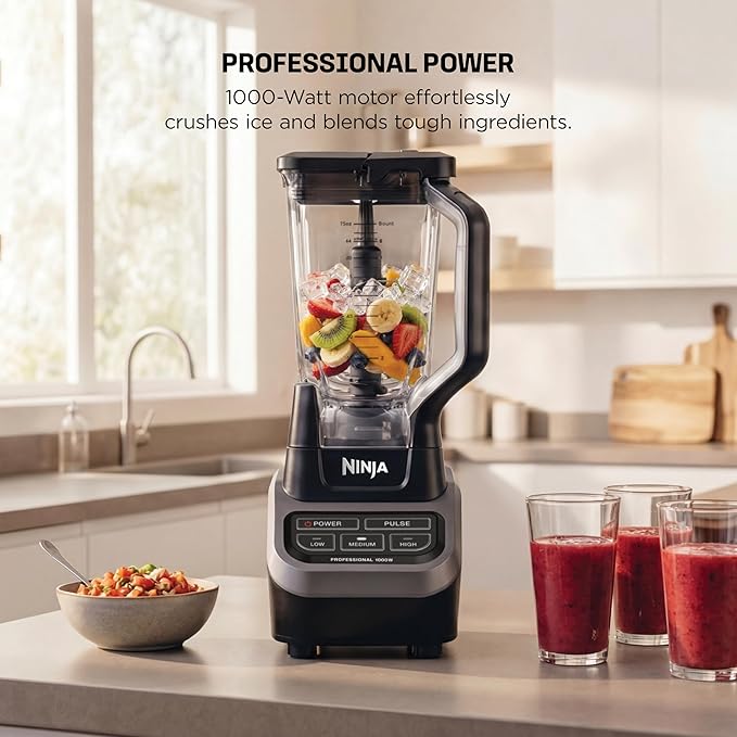 Ninja Professional Blender 1000W Total Crushing Technology- Smoothies Ice Crushing &amp Frozen Fruit Full-Size Countertop Blender 72-oz. Pitcher Black &amp Grey BL610