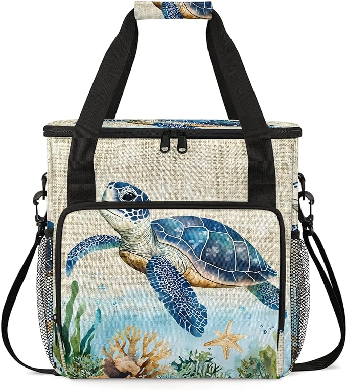 Turtles Coffee Maker Travel Bag Animal Print Turtle Insulated Grocery Bag Travel Picnic Leakproof Cooler Bags With Shoulder Strap
