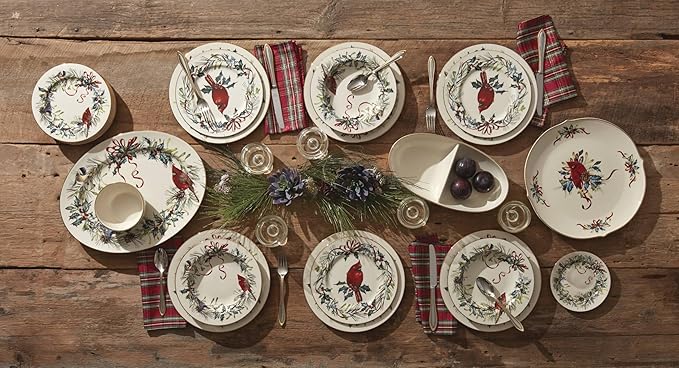 Lenox 894540 Winter Greetings 12-Piece Dinnerware Set Red &amp Green 12 Count Christmas Holiday Hosting
