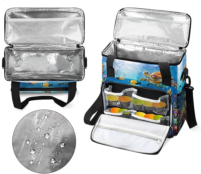 Sea Turtles Coffee Maker Travel Bag Ocean Animal Insulated Grocery Bag Travel Picnic Leakproof Cooler Bags With Shoulder Strap