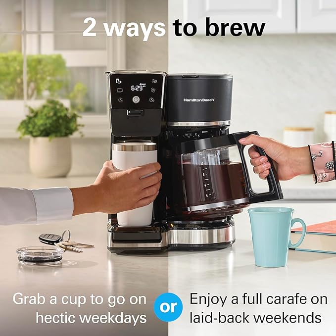Hamilton Beach 2-Way 12 Cup Programmable Drip Hot and Iced Coffee Maker &amp Single Serve Coffee Machine Glass Carafe Auto Pause and Pour Black (47500J)