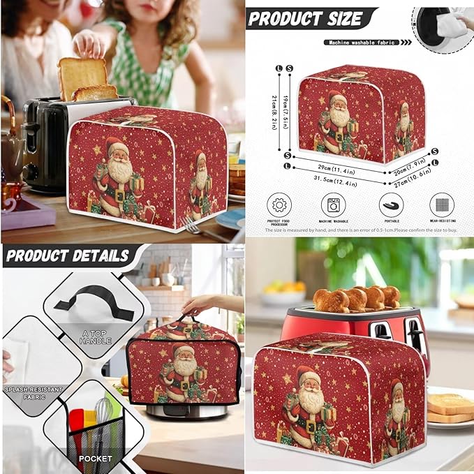 Merry Christmas 3-Piece Set: Blender Slow Cooker &amp Toaster Covers Santa Claus Universal Size Dust Covers for Small Appliances Women's Gift (Red)