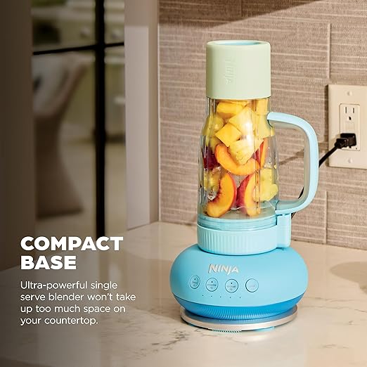 Ninja Blendboss™ | Personal Blender for Smoothies &amp Frozen Drinks | 26oz Travel Tumbler with LeakProof Lid Chug Spout &amp Detachable Straw | Auto-iQ Technology | Blue Raspberry | DB351BL