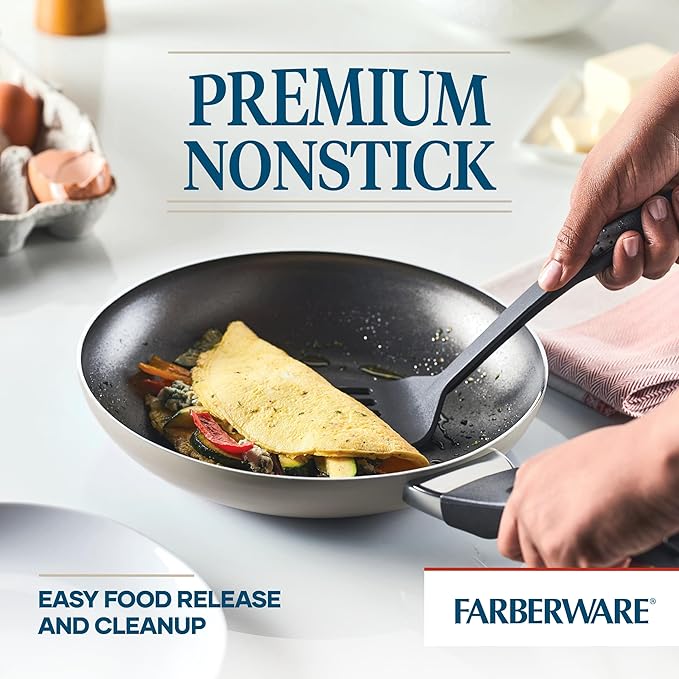 Farberware 21805 Dishwasher Safe Nonstick Cookware Pots and Pans Set 15 Piece Champagne