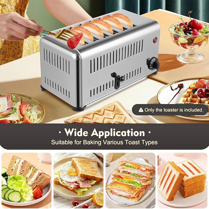 6 Slice Toaster Stainless Steel Upgrades Commercial Toaster with Wide Slots &amp Removable Crumb Tray - Toast Meatloaf Sandwiches Bagel