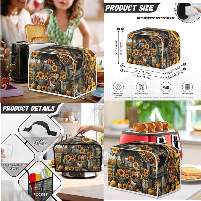 Sunflower Chicken Coop Kitchen Appliance SetUniversal Size Blender Cover Slow Cooker Cover and Toaster Cover 2 Slice Waffles Maker Oven Dust Cover Women Christmas Decorations