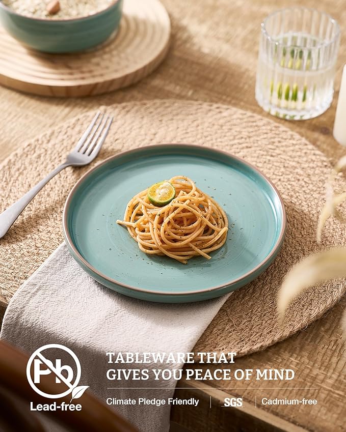 Famiware Meteor Plates and Bowls Sets for 4 12 Pieces Dinnerware Sets Microwave and Dishwasher Safe Dishes Set Peacock Green