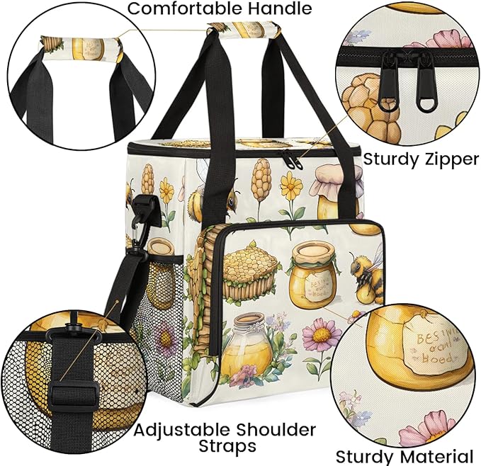 Honeycomb Coffee Maker Travel Bag Bee Insulated Grocery Bag Travel Picnic Leakproof Cooler Bags With Shoulder Strap