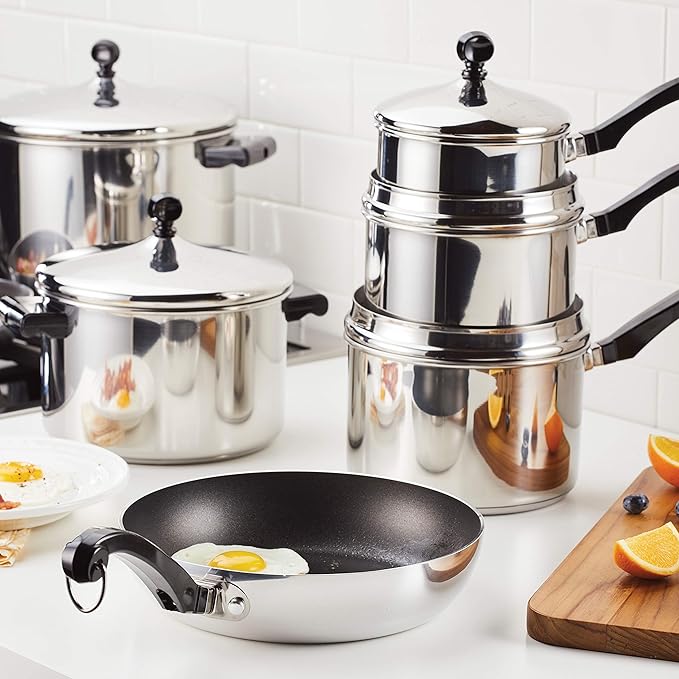 Farberware 15-Piece Stainless Steel Cookware Set + 10-Piece Nonstick Bakeware Set