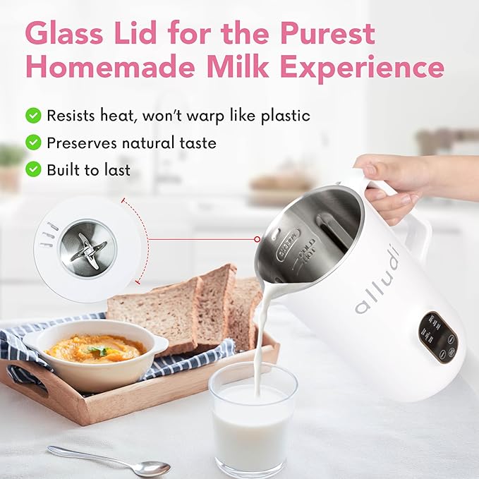 Automatic 10 in 1 Nut Milk Maker Machine 27 oz | Homemade Coconut Oat Almond Milk Plant Based Beverages | Soybean Machine With Delay Start Self-Cleaning &amp Boil Water | E-recipe Cookbook White