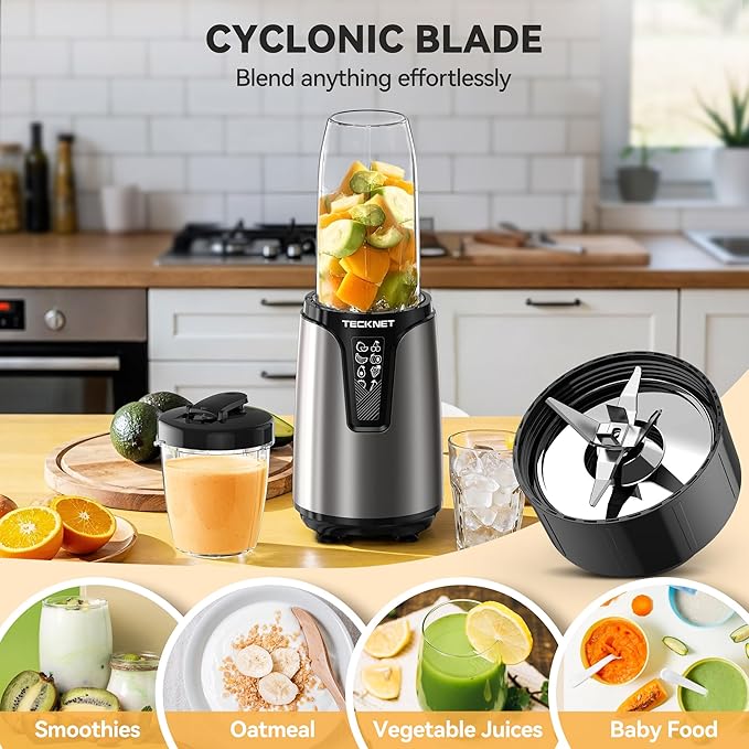TECKNET 25000RPM Bullet Blender for Smoothies 1000W Small Personal Nutri Blender for Protein Shakes and Smoothies Coffee Mixer with 2 BPA-Free Cup (17oz &amp 10oz) Portable Countertop Grinder Kitc