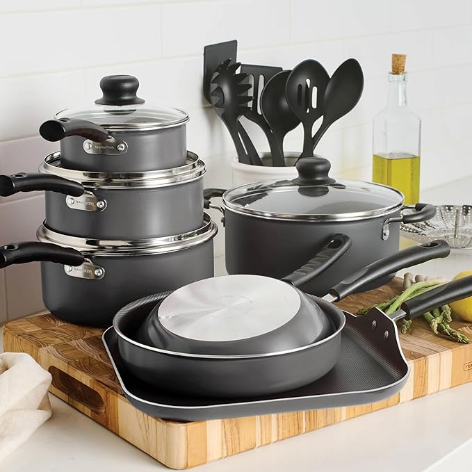 18-Piece Non-Stick Cooking Set (Steel Gray) – Versatile Easy-Clean Compatible with Multiple Stove Types