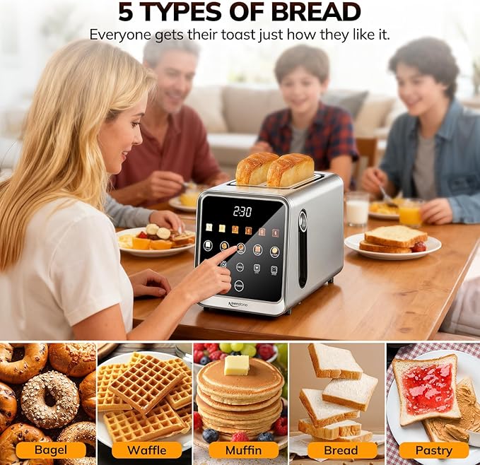 Keenstone Toaster 2 Slice Digital Smart Toaster with TouchScreen Dual Control Panel Single Slot Toasting Timer Reheat &amp Defrost for Bagels Bread Waffles Stainless Steel Kitchen Essentials