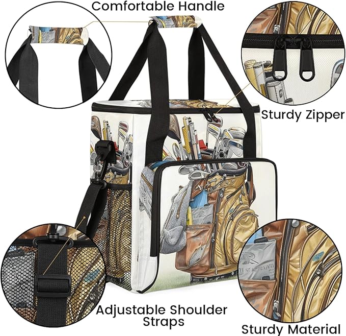 Golf Themed Coffee Maker Carring Bag Large Insulated Storage Organizer Case Tote Bags with Shoulder Strap for Travel Work Picnic