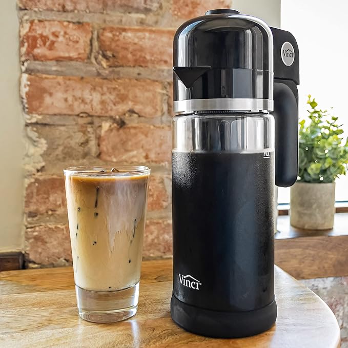 VINCI Express Cold Brew Electric Cold Brew Coffee Maker in 10 minutes Glass Carafe 3 Brew Strength Settings &amp Cleaning Cycle Easy to Use &amp Clean Cold Brewer for Iced Coffee 1.4 L Dial Co