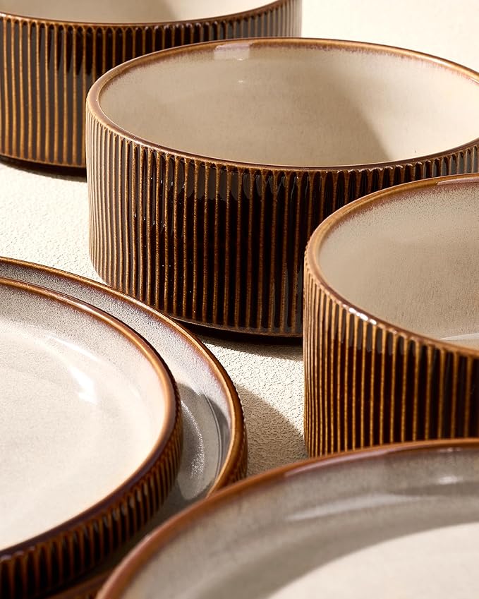 Stoneware Dinnerware Sets Handcrafted Double Reactive Glaze Plates and Bowls for Everyday &amp Formal Dining Microwave &amp Dishwasher Safe Scratch Resistant Dishes Service for 4 (12-Piece) Crea
