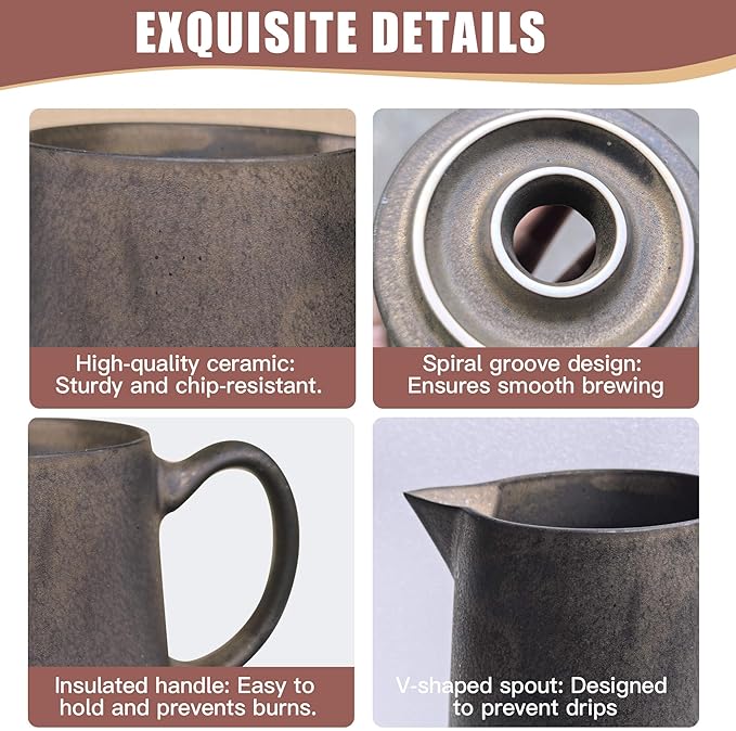 Ceramic Pour Over Coffee Maker Dripper - Uses Standard #2 &amp #4 Paper Filters 450ml/15oz Rusty Barista Style for Home &amp Office