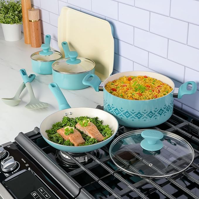 SPICE BY TIA MOWRY 10-Piece Healthy Non-Stick Ceramic Cookware Set – Mint (87070.10R)