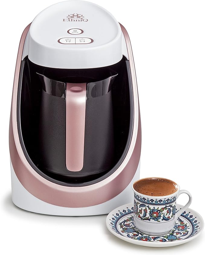 ETHNIQ Turkish Coffee Maker - 100% BPA Free 120V 1 to 4 Cup Brewing Capacity with Cook Sense Technology for Delicious Cup of Turkish &amp Greek Coffee Turkish Coffee Pot (White)