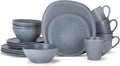 Elanze Designs 16-Piece Modern Luxury Chic Smooth Vintage Handmade Shape Matte Finish Ceramic Stoneware Square Plate Mug &amp Bowl Kitchen Dinnerware 16 Piece Set - Service for 4 Dove Grey