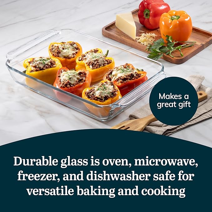 Libbey Baker’s Premium 5 Piece Glass Baking Dish Set Stackable Casserole Dish with Lid Set Baking Glassware for Casseroles Lasagna Brownies
