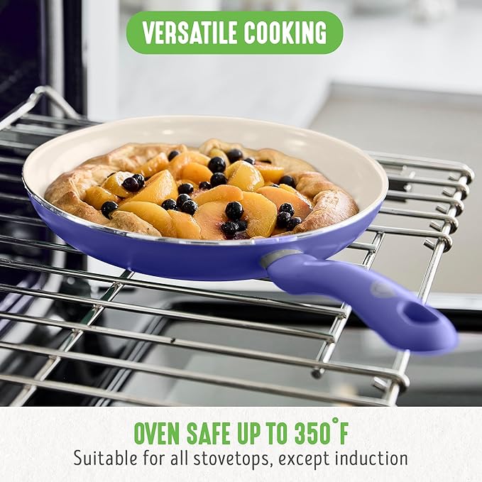 GreenLife 16 Piece Nonstick Cookware Set Soft Grip Non-Toxic PFAS-Free Ceramic Pots &amp Pans Dishwasher &amp Oven Safe Frying Sauce Utensils Glass Lids Stay-Cool Handles Wobble Free Periwi
