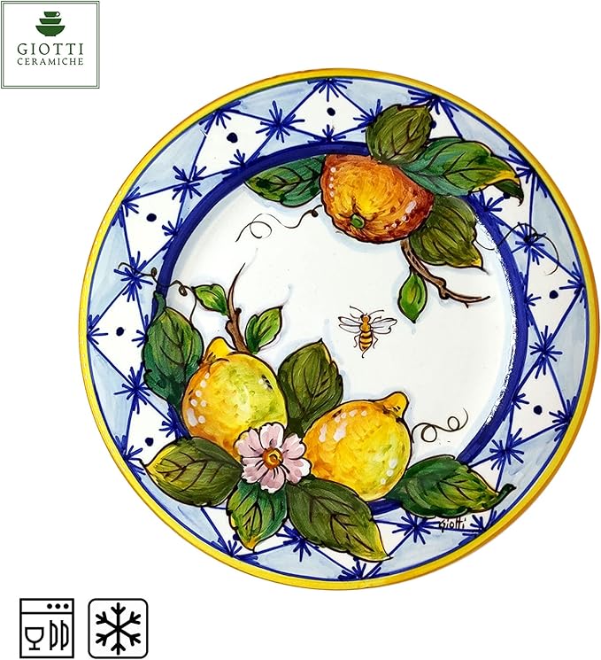 Italian Ceramic dinnerware set - Hand Painted kitchen Small Dishes sets for 4 - Made in ITALY Tuscany - Italian Pottery dinner plates - Home Decor Lemons Ischia Ceramics salad dishes set