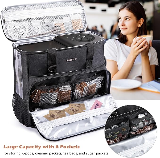 BAGSPRITE Travel Coffee Maker Carrying Case for Keurig K-Mini Plus &amp K-Slim – Portable Single Serve Coffee Machine Storage Bag with Accessories Space Coffe e Maker Travel Bag