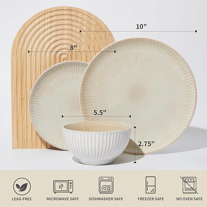 Ceramic Dinnerware Sets for 4 12 Pieces Embossed Stoneware Plates and Bowls Sets Scratch Resistant Dish Sets Distinctive Granulated Surface Housewarming Wedding Gift Brown